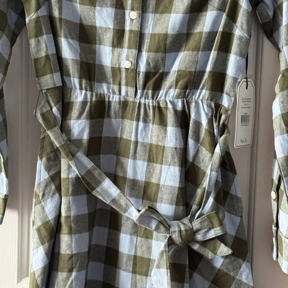New Classic Prep Girls Marlowe Shirtdress Moonrise Gingham Flannel Size 12